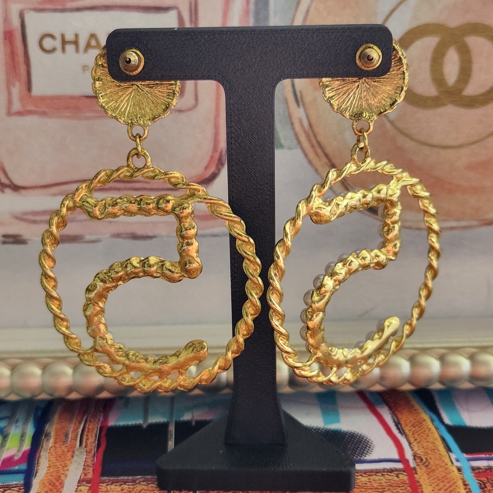 Elegant Gold and Pearl #5 Hoop Earrings - Picture 7 of 7